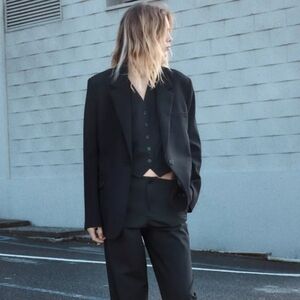 Zara Black Mid Lenght Lapel Collar Basic Blazer Jacket Size Small